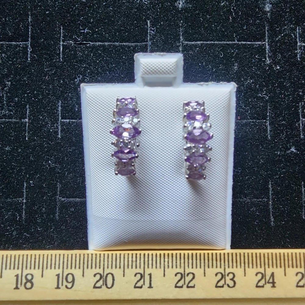 Amethyst/Sterling Silver/CZ Stud Drop Earrings Marked/Tested+